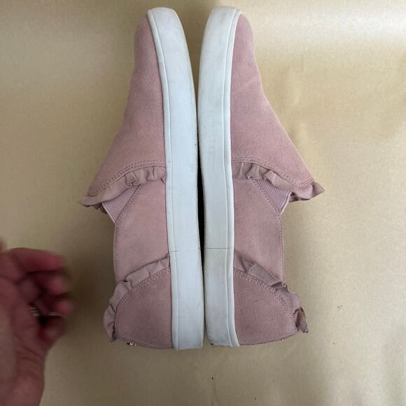 Kate Spade Lillie Pink Suede Ruffle Slip-On Sneakers Leather Upper Size 8.5 - Picture 12 of 14